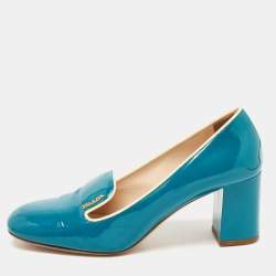 Prada Teal Patent Leather Loafer Pumps Size 35.5