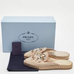 Prada Beige Suede Crystal Embellished Pointed Toe Espadrille Mules Size 38