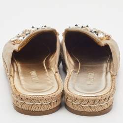 Prada Beige Suede Crystal Embellished Pointed Toe Espadrille Mules Size 38