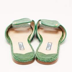 Prada Green Crocodile Leather Flat Slides Size 37