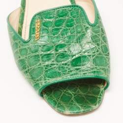 Prada Green Crocodile Leather Flat Slides Size 37