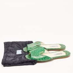 Prada Green Crocodile Leather Flat Slides Size 37