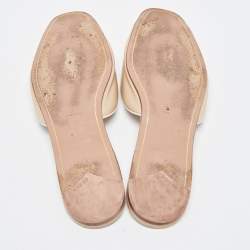 Prada Beige Saffiano Patent Leather Flat Slides Size 39