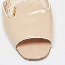 Prada Beige Saffiano Patent Leather Flat Slides Size 39