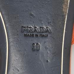 Prada Orange Patent Leather Crystal Embellished Flat Slides Size 38
