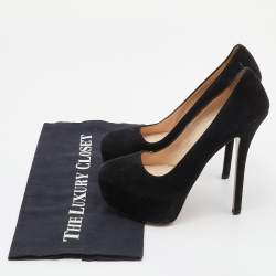Pre Owned Prada Black Suede Platform Pumps Size 36.5