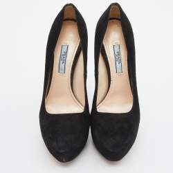 Pre Owned Prada Black Suede Platform Pumps Size 36.5