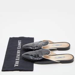  Prada Black Patent Leather Flat Mules Size 39