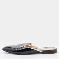  Prada Black Patent Leather Flat Mules Size 39