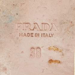 Pre Owned Prada Green Patent Leather Studded Flat Slides Size 38