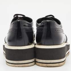 Pre Owned Prada Black Brogue Leather Wingtip Platform Derby Sneakers Size 37