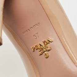 Pre Owned حذاء كعب عالي برادا جلد بيج لامع بفيونكة مقاس 37