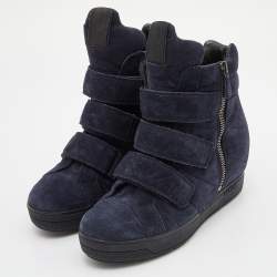 Prada Sport Blue Suede High Top Wedge Sneakers Size 37.5