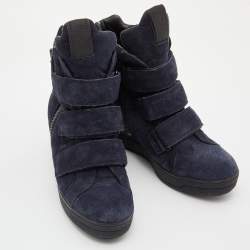Prada Sport Blue Suede High Top Wedge Sneakers Size 37.5