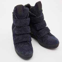 Pre Owned Prada Sport Blue Suede High Top Wedge Sneakers Size 37.5