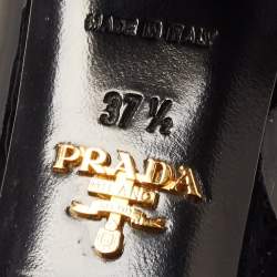 Prada Black Patent Leather Buckle Square Toe Pumps Size 37.5