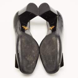 Prada Black Patent Leather Buckle Square Toe Pumps Size 37.5