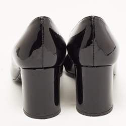 Prada Black Patent Leather Buckle Square Toe Pumps Size 37.5