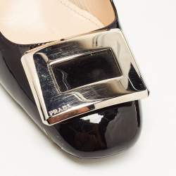 Prada Black Patent Leather Buckle Square Toe Pumps Size 37.5