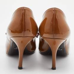 Prada Brown/Red Patent Leather Bow Pointed Pumps Size 39.5