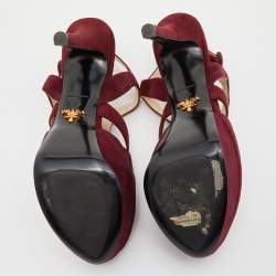 Prada Burgundy Suede Peep Toe Slingback Platform Sandals Size 39