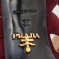 Prada Burgundy Suede Peep Toe Slingback Platform Sandals Size 39