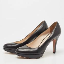 Pre Owned Prada Black Leather Platform Pumps Size 37