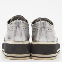 Prada Silver Brogue Leather Derby Espadrille Sneakers Size 37