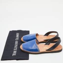 Pre Owned Prada Blue/Black Leather Slingback Flat Slides Size 38