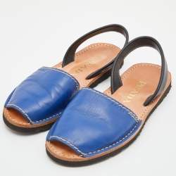 Pre Owned Prada Blue/Black Leather Slingback Flat Slides Size 38
