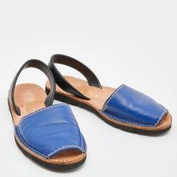 Pre Owned Prada Blue/Black Leather Slingback Flat Slides Size 38