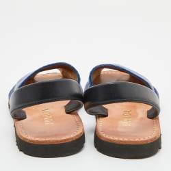 Pre Owned Prada Blue/Black Leather Slingback Flat Slides Size 38