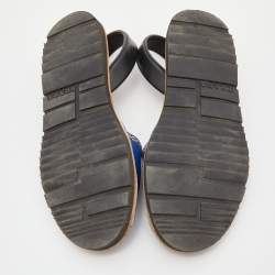 Pre Owned Prada Blue/Black Leather Slingback Flat Slides Size 38