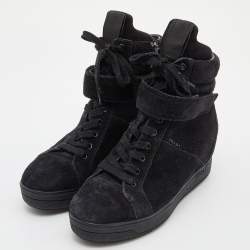 Pre Owned Prada Sport Black Suede High Top Wedge Sneakers Size 38