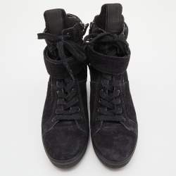 Pre Owned Prada Sport Black Suede High Top Wedge Sneakers Size 38