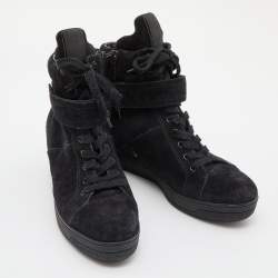 Pre Owned Prada Sport Black Suede High Top Wedge Sneakers Size 38