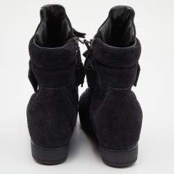 Pre Owned Prada Sport Black Suede High Top Wedge Sneakers Size 38