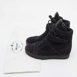 Pre Owned Prada Sport Black Suede High Top Wedge Sneakers Size 38