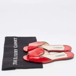 Prada Red Vernice Saffiano Leather Flat Slides Size 36.5