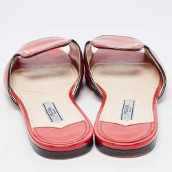 Prada Red Vernice Saffiano Leather Flat Slides Size 36.5