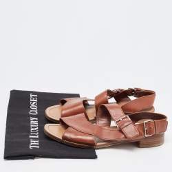 Prada Brown Leather Flat Strappy Sandals Size 38.5
