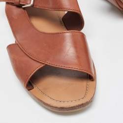 Prada Brown Leather Flat Strappy Sandals Size 38.5