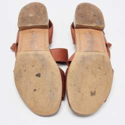 Prada Brown Leather Flat Strappy Sandals Size 38.5