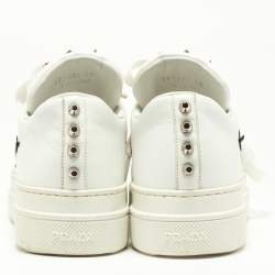 مملوكة مسبقًا Prada White Leather Robot Queen Patchwork Low Top Sneakers Size 38