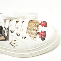 مملوكة مسبقًا Prada White Leather Robot Queen Patchwork Low Top Sneakers Size 38