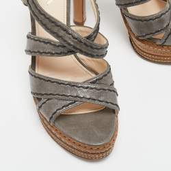 Prada Grey Leather  Platform Ankle Strap Sandals Size 38.5