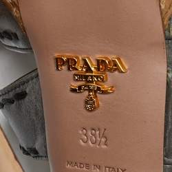 Prada Grey Leather  Platform Ankle Strap Sandals Size 38.5