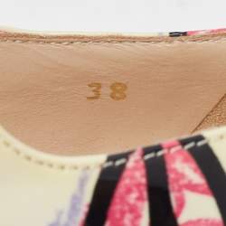 Prada Beige Lip Print Patent Leather Block Heel Pumps Size 38
