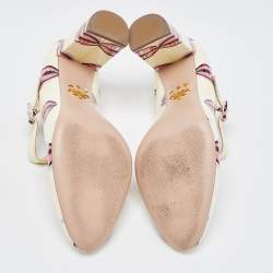 Prada Beige Lip Print Patent Leather Block Heel Pumps Size 38