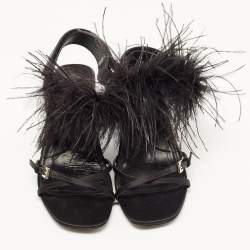 Prada Black Feather and Satin Slingback Sandals Size 38